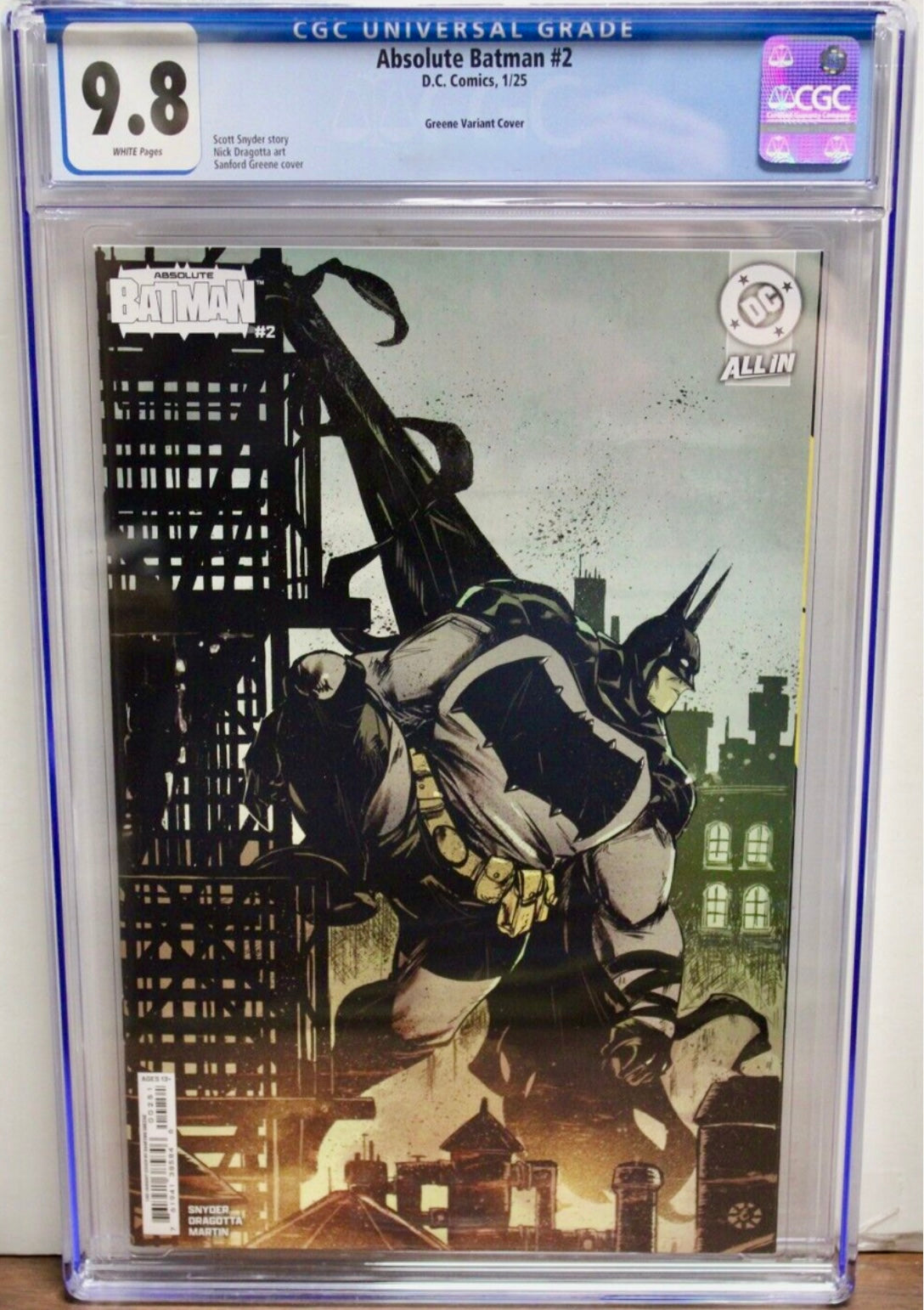 CGC 9.8 Absolute Batman #2 Cover E 1 in 50 Sanford Greene Card Stock Variant