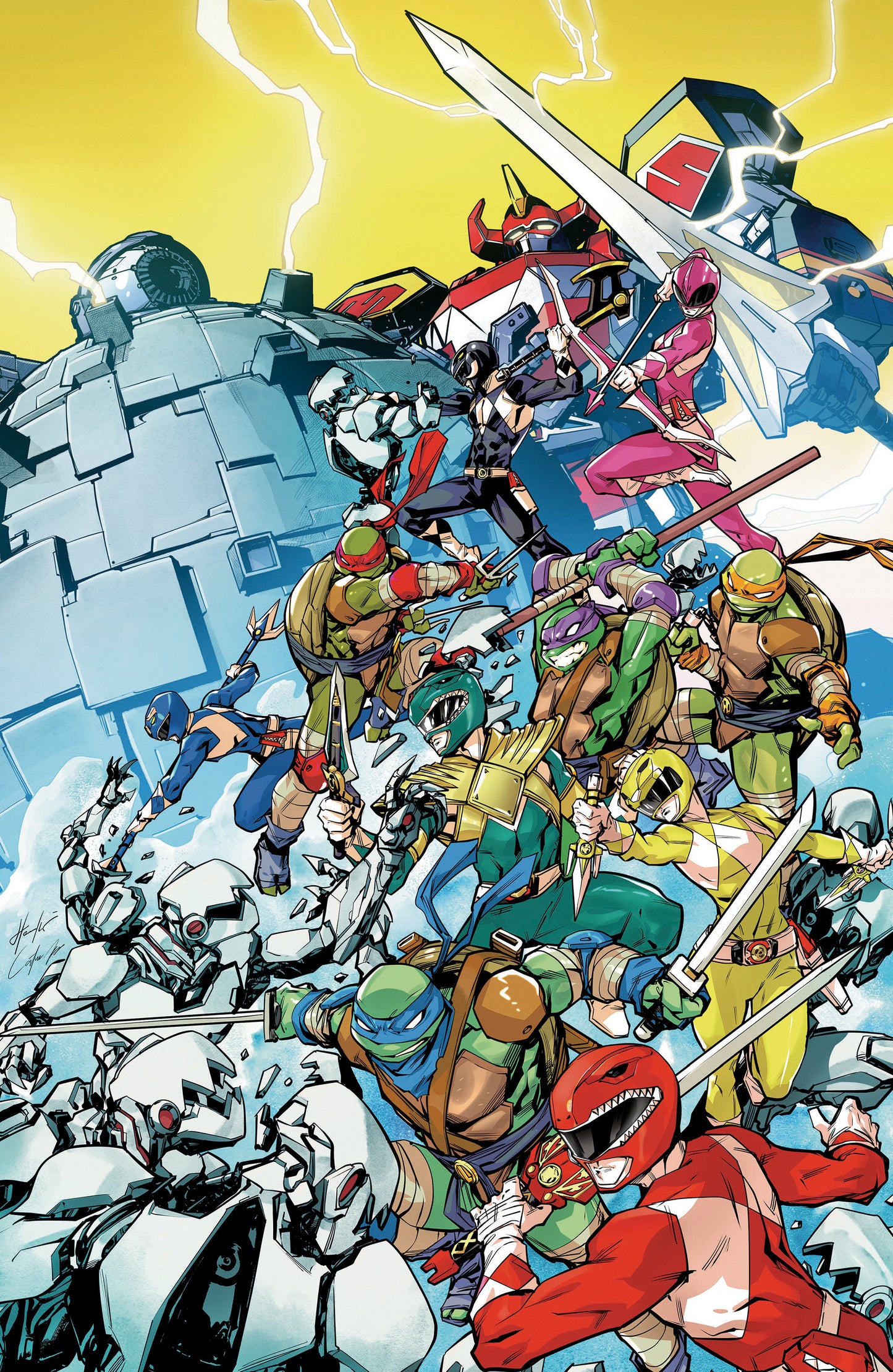 Mighty Morphin Power Rangers/Teenage Mutant Ninja Turtles III #4 M 1:5 Foc Variant Edition (Full Art, Foil Stamp, Prasetya)