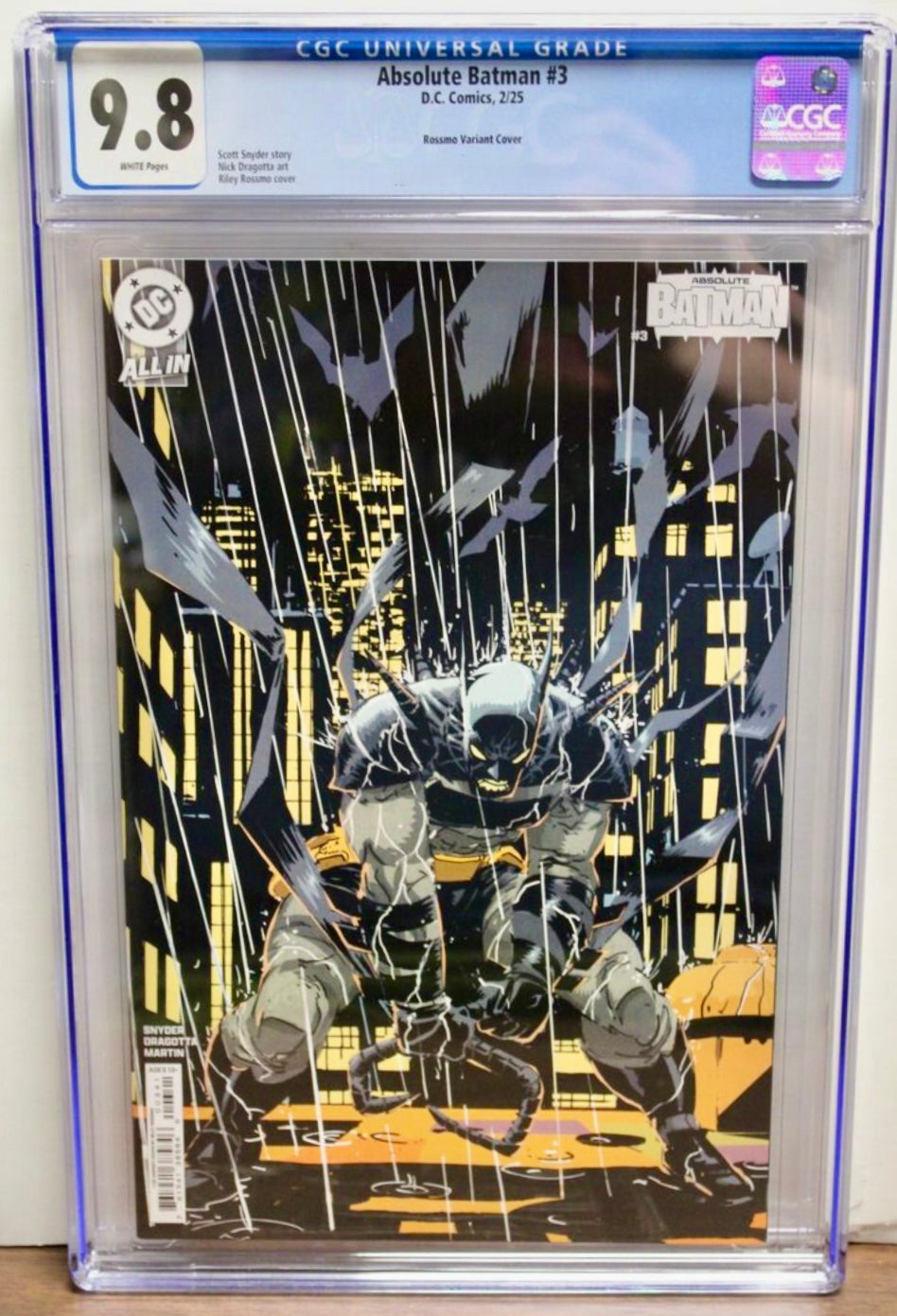 CGC 9.8 Absolute Batman #3 Cover D 1 in 25 Riley Rossmo Card Stock Variant