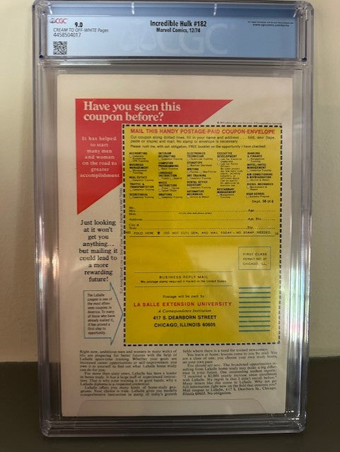The Incredible Hulk #182 - CGC 9.0 - Wolverine Cameo on First Page